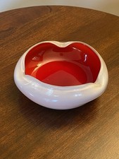 Vintage Murano Style Sommerso Glass Trinket Dish Ashtray Ruby Red And White MCM picture