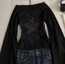 Y2K Gothic Star Long Sleeve Top Off Shoulder Grunge Tee picture