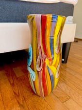 Vintage Murano Art Glass Large Vase Millefiori Multicolored Large Heavy picture