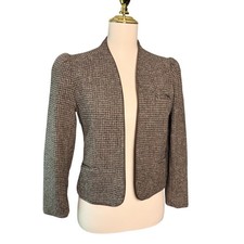 Vintage Central Park New York Brown Wool Tweed Puff Shoulder Blazer ILGWU 70s picture