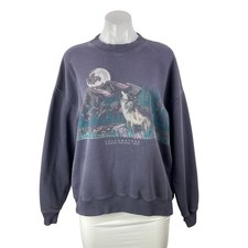 Abercrombie & Fitch Women's Navy Blue Wolf Graphic Fleece Sweatshirt Top Size S picture