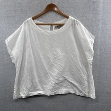 FLAX Linen Blouse Large Relaxed White Short Sleeve Boat Neck Laghenlook Beach picture