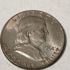 1961-D Franklin Half Dollar 50C US Coin 90% Silver Business Strike. KM#199. picture