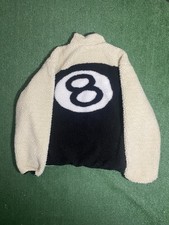 Stussy 8 Ball Reversible Sherpa Fleece Full Zip Jacket Cream Men's Medium picture