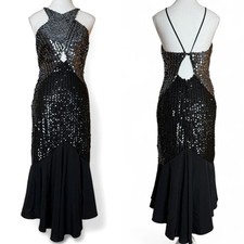 Vintage 80s/90s New Leaf by Samir black and silver sequin glitter halter gown picture