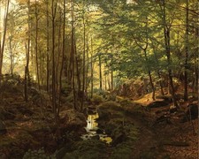 Vintage Forest Scene Landscape antique painting print picture