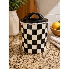 NWT Checkered Black and White Ceramic Canister with Lid - Potters Studio picture