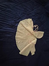 Vintage cream & pink knit baby dress & matching bonnet set. Approx 0-3 mo picture