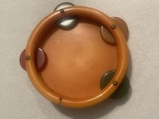 Vtg 1930s Art Deco multi color Bakelite tambourine brooch pin book piece RARE picture