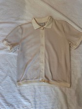 Men’s Massive Luxury Knit Polo Shirt Size XL Beige Short Sleeve Button Up picture
