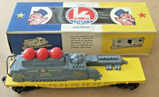 RARE VINTAGE KUSAN MEXICAN ATOMIC REACTOR YELLOW FLATCAR w/ ORIGINAL SPANISH BOX picture
