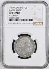 1867-R ITALIAN STATES Silver 2 LIRE NGC XF Details R XXII PAPAL STATES picture