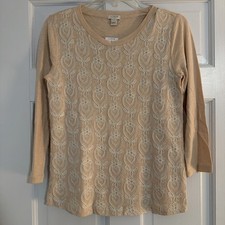 NWT J.Crew Cotton 3/4 Sleeve Beige Embroidered Blouse Women's S picture