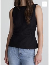 Madewell Women's  Black Linen Woven Sleeveless Scoop Zip Back Top Sz8 NWT picture