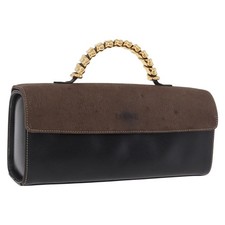 LOEWE Velazquez Hand Bag Leather Suede Black Gold Auth 186596 picture