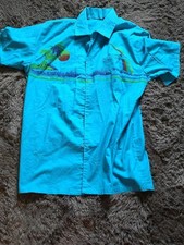 Vintage 70s 80s Hawaiian Shirt Tropical Palm Sunset Sailboat Rainbow M picture