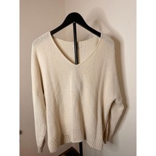 Vintage Lucky Brand Cream Chunky Knit Oversized V Neck Sweater Women’s Large picture