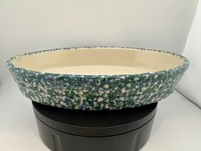 Roseville Spongeware Henn Blue Green Oval Baking Serving Dish 12