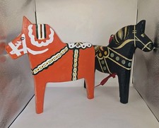 2 Vtg Rosemaling Dala Horse Sign Wooden Wall Plaque Swedish Scandinavian 10.5
