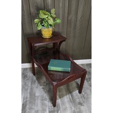 Vintage MCM Mahogany 2 Tier Telephone Side Table Glass Tray Shelf Regency 28