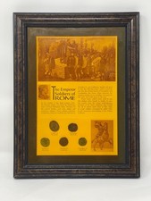 Vintage Framed Ancient Roman 5 Coins Set The Emperor Soldiers of Rome Collectibl picture