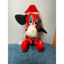 Vintage 1966 Lullabye Lane Santas Hound Red Vinyl Christmas Dog Plush Japan Tag picture