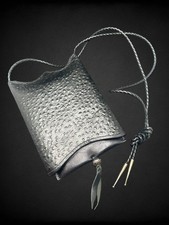 Vtg John Fleming Black Leather Ostrich Sterling Slip Top Braided Strap Purse Bag picture