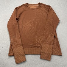 Lululemon Shirt Womens 8 Orange Rest Less Pullover Grid Warp Date Brown Yoga Gym picture