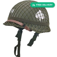 WW2 US Army M1 Helmet Reproduction Steel Shell w/ Net Chin Strap for Cosplay DIY picture
