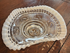 EAPG Jefferson Glass Co. Astro White Opalescent 8” Crimped Ruffled Bowl c. 1904 picture
