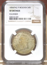 BOLIVIA 1856 PAZ P 4 SOLES NGC XF DETAILS, CLEANED 103009 picture