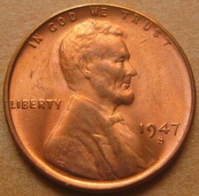 1947-S Very Nice BU Red Lincoln Wheat Cent from an Original Bank-wrapped Roll picture