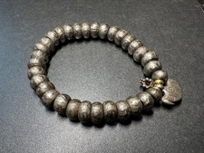 Tibetan Sky Iron Bracelet | 32 Bead Mala with Engraved 