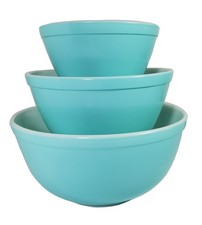Vtg Pyrex Solid Robins Egg Blue Turquoise Nesting Bowls Set Of 3 #401 #402 #403 picture