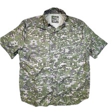 Reel Legends Shirt Mens Large Green Camo Fishing Vented Short Sleeve Button Up picture