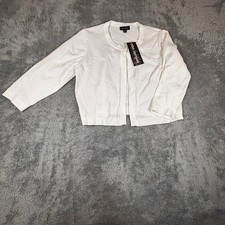 Nina Leonard White Cardigan Sweater XL Pearl Button 3/4 Sleeve Cropped Knit picture