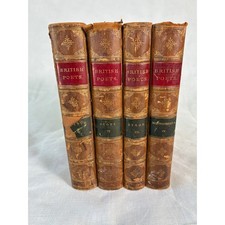 Antique British Poets Leather Book Set 1860s Byron Watts Scott Montgomery 4 Vol picture