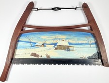 Vintage Hand Painted Buck Saw - Original Primitive Folk Art - Winter Farm Scene picture