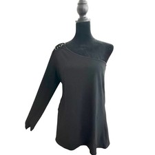 Torrid Black One Shoulder Top Foxy Knit Cold Shoulder Stretch Size L Chain NEW picture