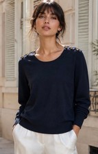 Women's Joseph Navy Cashmere Sailor Sweater Size S Gold Buttons picture