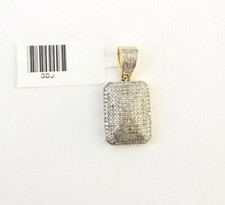 10K Yellow Gold Natural Diamond Pillow Charm Square 3D Dome Pendent picture