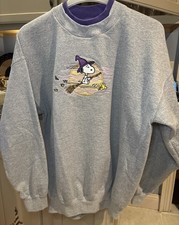 Vintage 90s Snoopy Witch Embroidered Sweatshirt XL Halloween Peanuts Woodstock picture