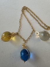 POOLS OF LIGHT VTG Elements 1 In. Clear Blue Yellow Art Deco Style Necklace 18