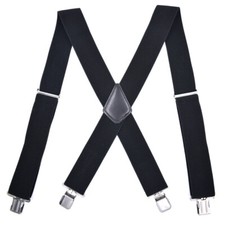 Black Elastic Mens Braces Suspenders Widening 2''/5cm X-shaped Adjustable Length picture
