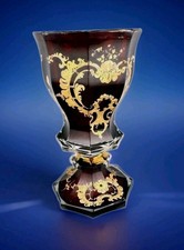 Antique Bohemian  Moser Style Ruby Red Glass Goblet Gold Gilt Biedermeier Period picture