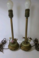 Vintage Pair Table LAMPS Porcelain Flower Roses Victorian Style  picture