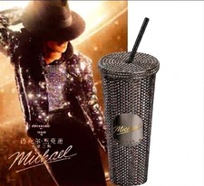  Michael J  👑 King of Pop Black Bling Studded 20oz Tumbler Cup ..20oz picture