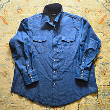 Wrangler Men’s 2XL Blue Denim Snap-Front Western Shirt Long Sleeve Dark Wash  picture
