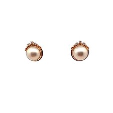 Mings Hawaii Round Mabe Pearl Earrings in 14k Yellow Gold With 6 Small Diamonds picture