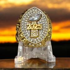 2025 Fantasy Football Championship Ring Gold + Silver Tone Heavy Solid + stand picture